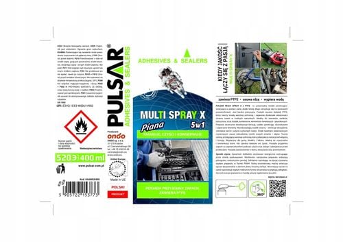 PŁYNNY SMAR WIELOFUNKCYJNY PULSAR MULTI SPRAY X PTFE AEROZOL 400 ml na Arena.pl