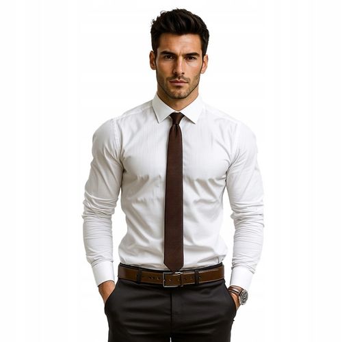 KRAWAT brązowy MĘSKI prążki śledzik cienki SLIM śledź ELEGANCKI 6 cm na Arena.pl