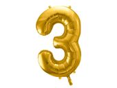 Balon foliowy "cyfra 3", złota, 100 cm [balon na hel]