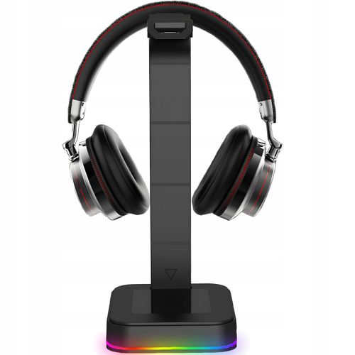 STOJAK STATYW UCHWYT NA SŁUCHAWKI GAMINGOWY PODOŚWIETLENIE RGB HUB + 2X USB na Arena.pl