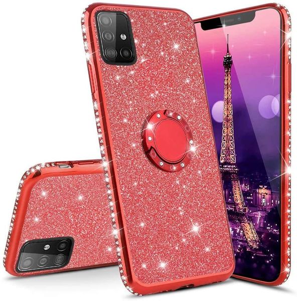 Etui Huawei Y5P Diamond Ring Brokat Czerwony zdjęcie 1