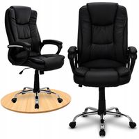 Fotel Biurowy ERGONOMICZNY OBROTOWY Krzesło Biurowe Czarny EKOSKÓRA