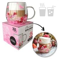 Szklanka termiczna z kwiatami w środku, gipsówka hortensje róż 350 ml 1szt