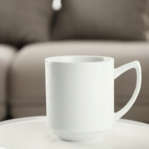 KUBEK PORCELANOWY RYFLOWANY BIAŁY 320ML UNIWERSALNY Z UCHEM NA KAWE HERBATE na Arena.pl