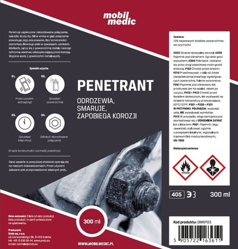 ODRDZEWIACZ DO ŚRUB SPRAY PENETRANT DO ODKRĘCANIA MOBIL MEDIC 300 ml na Arena.pl