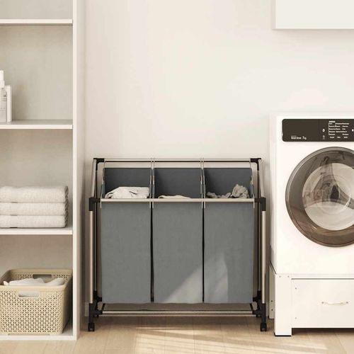 Kosz na pranie z kółkami 3 przegrody szary na Arena.pl