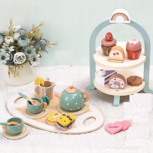 CUKIERNIA DREWNIANY ZESTAW DO HERBATY SERWIS KAWOWY AKCESORIA DO ZABAWY FI na Arena.pl