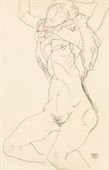 Woman undressing. Seminude with Arms Raised, Egon Schiele - plakat 42x59,4 cm