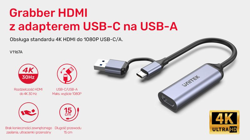 Unitek Grabber video USB-C/A, 4K HDMI 1.4b zdjęcie 7