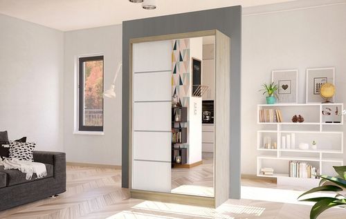 SZAFA PRZESUWNA DIEGO III z lustrem 100cm - pojemna GARDEROBA na Arena.pl