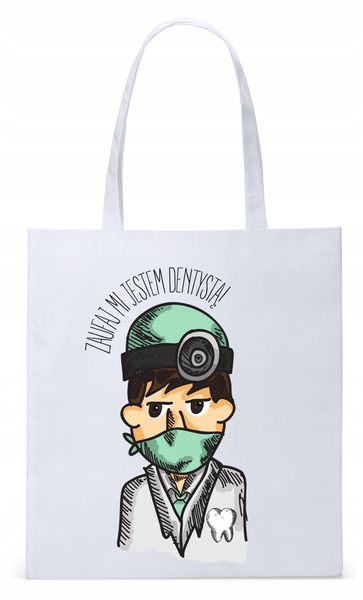 Dla Dentysty Stomatologa Torba Eco Biała Shopper Z Nadrukiem Ze Zdjęciem zdjęcie 1