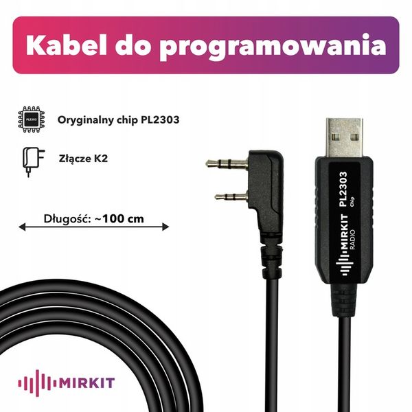 Kabel Mirkit PL2303 BasicModel do programowania krótkofalówek Baofeng „K2” zdjęcie 4