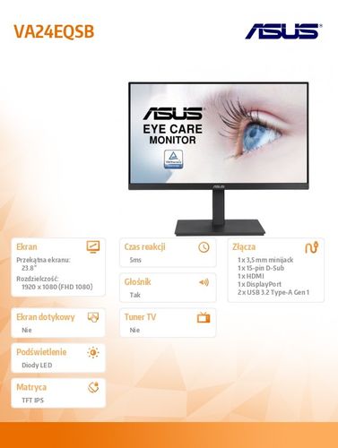 Monitor 24 cale ASUS VA24EQSB FHD IPS Głośniki na Arena.pl