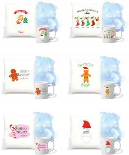 Zestaw PODUSZKA i KUBEK z nadrukiem ŚWIĄTECZNY PREZENT + IMIĘ DEDYKACJA na Arena.pl