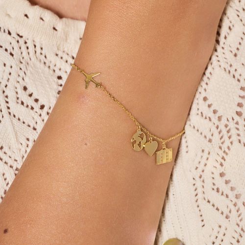 bransoletka podróżnicza pozłacana samolot kula ziemska serce walizka na Arena.pl