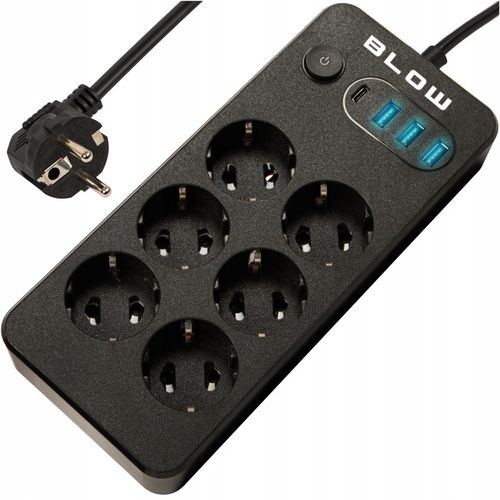 PRZEDŁUŻACZ LISTWA ZASILAJĄCA WŁĄCZNIK 3x USB 6 GNIAZD 2m USB TYP-C na Arena.pl