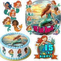 ZESTAW OPŁATEK NA TORT 20CM + 16 POSTACI - SYRENA + IMIĘ 15CM 18CM