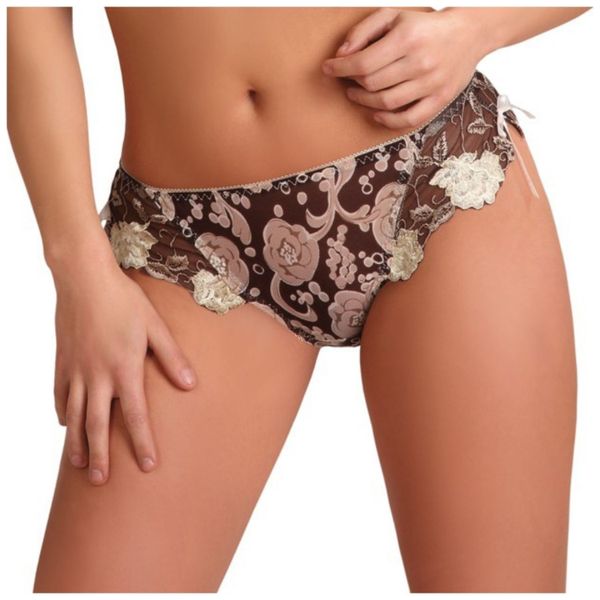 ELEGANCKIE MAJTKI BRĄZOWE STRINGI KWIECISTE XL zdjęcie 1