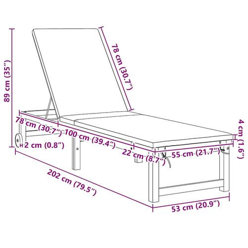 Leżak z poduszką Brązowy 53 x 202 x 89cm Lite drewno akacjowe na Arena.pl