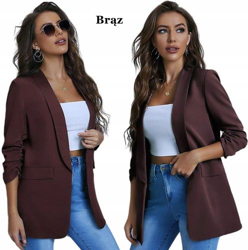 Marynarka damska Żakiet Elegancki Narzutka Czekoladowy Brąz Smokingowa na Arena.pl