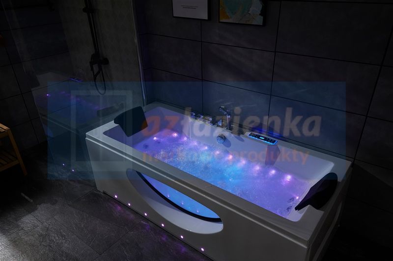 PROSTOKĄTNA WANNA Z HYDROMASAŻEM 180x80 SZYBA NEW! GRZAŁKA zdjęcie 35