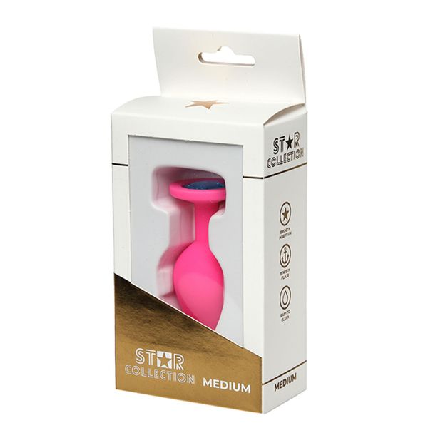 Star Collection - Pink Silicone Anal Plug M - Light Blue Stone zdjęcie 1