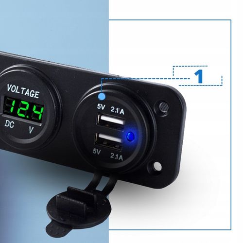 GNIAZDO ŁADOWANIA ZAPALNICZKI 12V WOLTOMIERZ 2 USB na Arena.pl