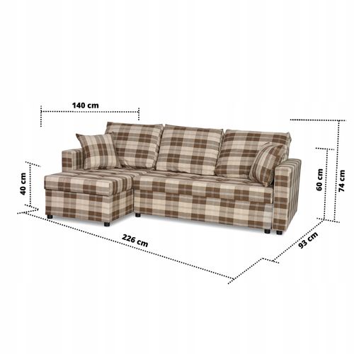 Narożnik rogówka Winston funkcja spania Family Meble krata brązowo - beżowa na Arena.pl