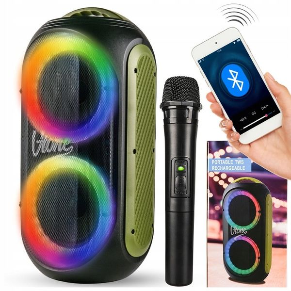 GŁOŚNIK BLUETOOTH USB SD FM AUX PRZENOŚNA KOLUMNA BOOMBOX KARAOKE MIKROFON zdjęcie 1