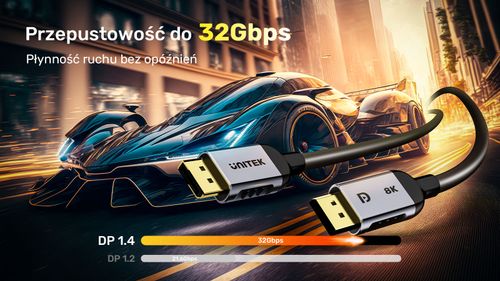 Unitek kabel DisplayPort 1.4 8k 60hz, 4k 240hz, HDR, HDCP 2.3, DSC 1.2, 2m na Arena.pl