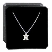 NASZYJNIK LITERKA Z LITERKĄ M łańcuszek srebrny 45 cm ankier z zawieszką