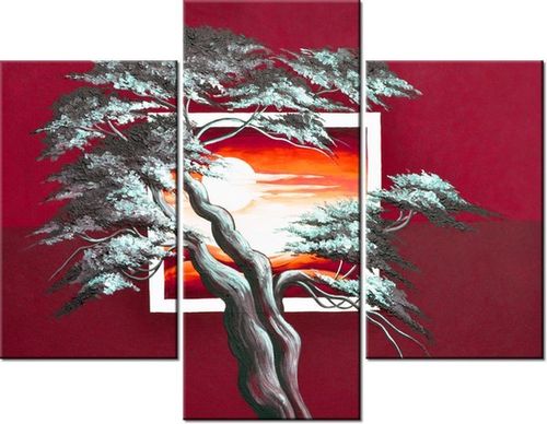 70 90CM OBRAZ 3 ELEM KARMAZYNOWY ZACHÓD SŁOŃCA ŚCIENNY PŁÓTNO na Arena.pl