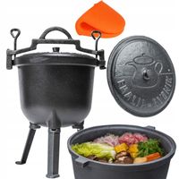 KOCIOŁEK ŻELIWNY CIĘŻKI NA OGNISKO GARNEK MYŚLIWSKI WĘGIERSKI 8L + gratis