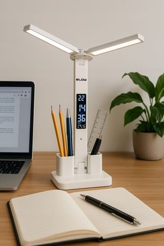 PODWÓJNA LAMPKA BIURKOWA LED Z WYŚWIETLACZEM ZEGAR DATA ORGANIZER TEMP na Arena.pl