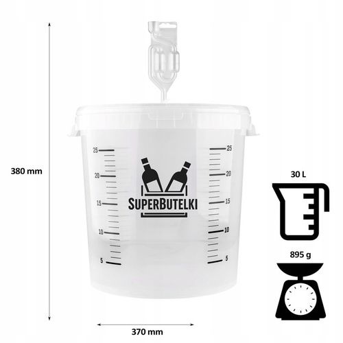FERMENTATOR WIADRO FERMENTACYJNE 30 L na WINO PIWO z POKRYWĄ SKALĄ RURKĄ na Arena.pl