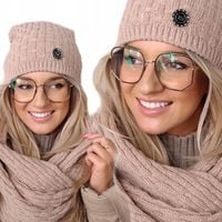 CIEPŁY KOMPLET damski CZAPKA + KOMIN szal zimowy gruby polski JAKOŚĆ