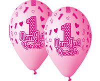 balony cyfra 1, mam już roczek, różowe, 32 cm    5szt.