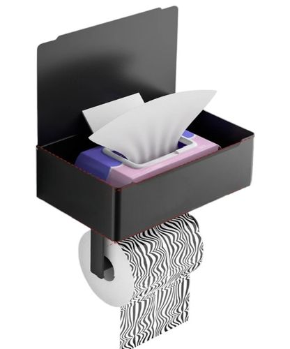 Uchwyt na Papier Toaletowy z Półką Wieszak Czarny POJEMNIK NA CHUSTECZKI WC na Arena.pl