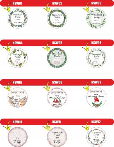 naklejki ŚWIĄTECZNE z życzeniami do prezentów na paczki z twoim LOGO 100szt na Arena.pl
