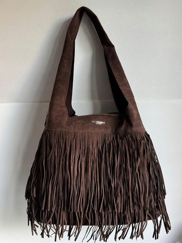 Torba Flora&Co torebka frędzle worek zamsz zamszowa eco brązowa czekoladowy na Arena.pl