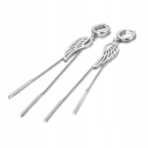 KOLCZYKI DŁUGIE ŁAŃCUSZKI SKRZYDŁA STAL CHIRURGICZNA 316 L KOLOR SREBRNY na Arena.pl