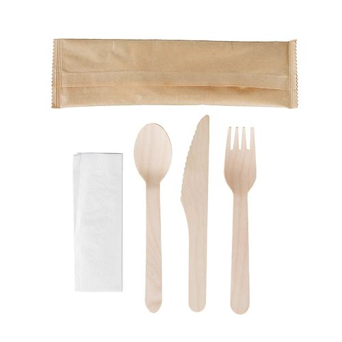 Komplet sztućców drewnianych (łyżka, nóż, widelec) z serwetką 250 szt. na Arena.pl