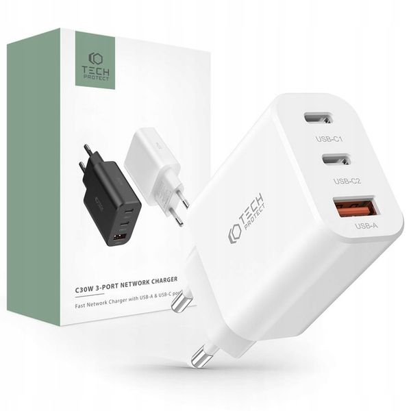 Ładowarka sieciowa 30W Tech-Protect PD USB-C USB-A zdjęcie 1