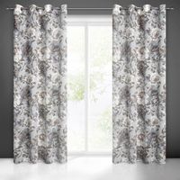 Zasłona gotowa na przelotkach SANDRA 140x250 biało popielata w kwiaty