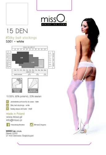misso s301 pończochy do pasa białe s/m - klasyczna elegancja na Arena.pl
