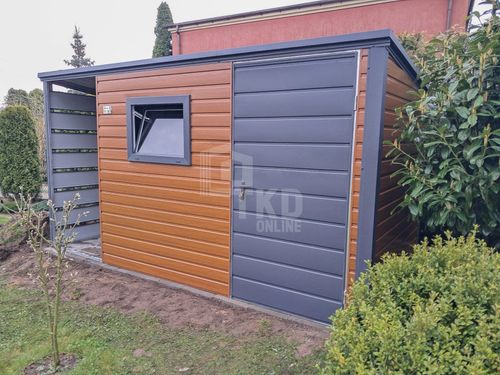 Schowek domek ogrodowy 2,5x2m + wiata 0,5m drzwi okno dach TKD366 na Arena.pl