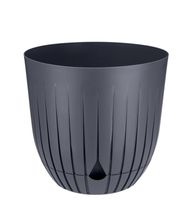 Doniczka donica plastikowa z podstawką 16cm prążkowany wzór antracytowy mat