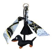 brelok do kluczy skórzany jamnik czarny z frędzlami brl374cz