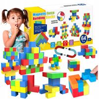 Klocki magnetyczne edukacyjne KOSTKI SZEŚCIANY Zestaw 64 el. magnesy