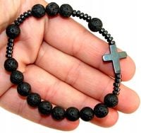 bransoletka męska RÓŻANIEC z lawy i hematytu dziesiątka różańca WIARA lawa